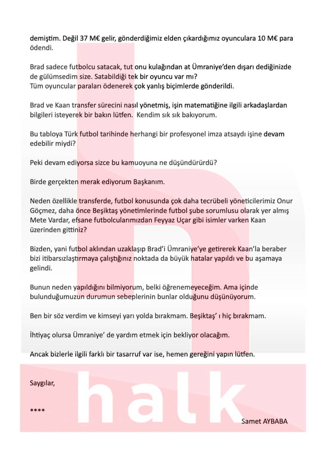 7 sayfalık mektubun tamamı ortaya çıktı. Hasan Arat okudu Samet Aybaba'yı gönderdi 10